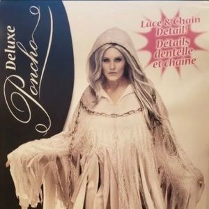 Fun World Ghost Deluxe Poncho Adult Womens Costume LACE & CHAIN DETAIL